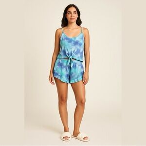 Secret Treasures Blue Tie Dye Tank Top & Ruffle Shorts Pajama Set Women’s XL